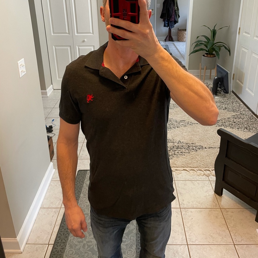 Mens express gray polo with red accents
